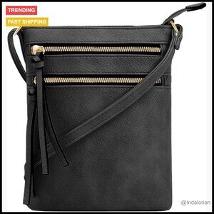 Crossbody Bag Multi Pocket Zipper Purse Chic Minimal Adjustable Strap